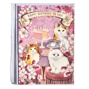Punch Studio Kitty Cat Embellished 3D Single (1) Birthday Card +Env+Seal (16939)